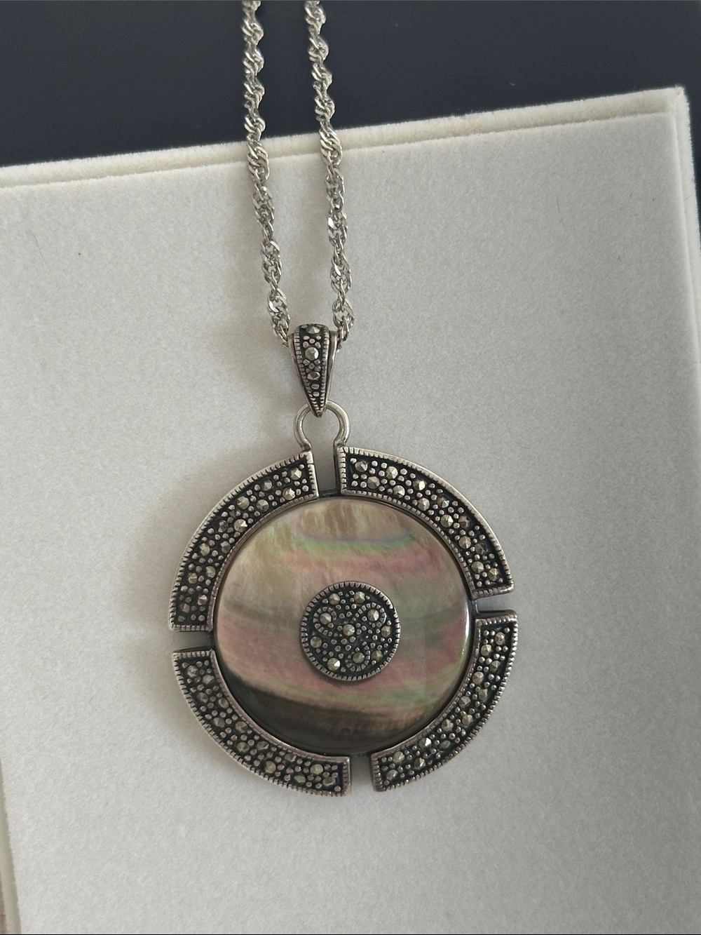 Silver-Tone Mother-of-Pearl Circle Pendant Necklace